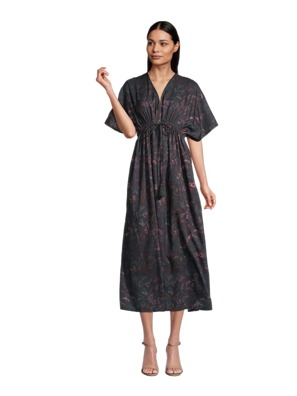 World Market Exclusive Mira Black Floral Kaftan Dress L / XL EUC